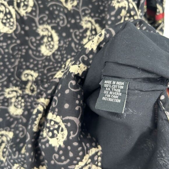 J Peterman Boho Tunic Top Black Gold Sequins Paisley Print 3/4 Sleeves Size S - Picture 12 of 12